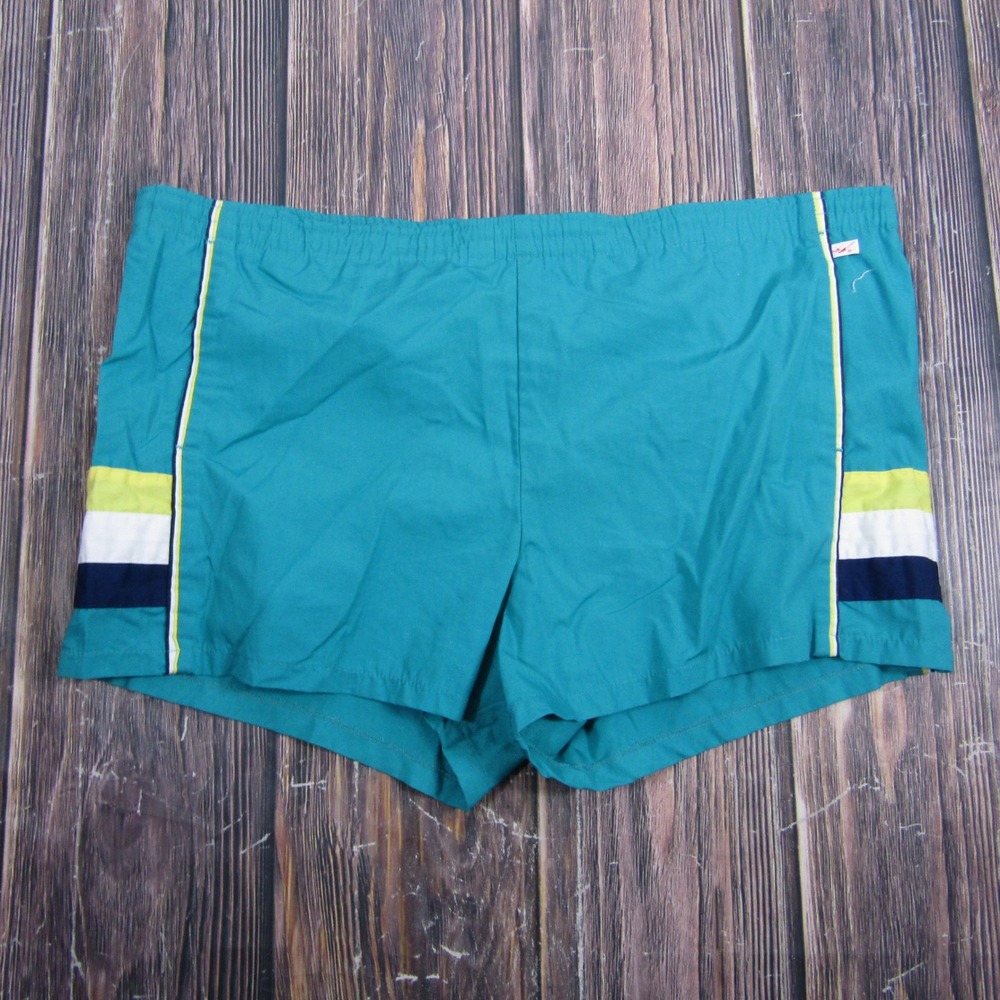 Jantzen Swim Trunks Mens 40 Teal Green Vintage Striped Board Shorts USA Made